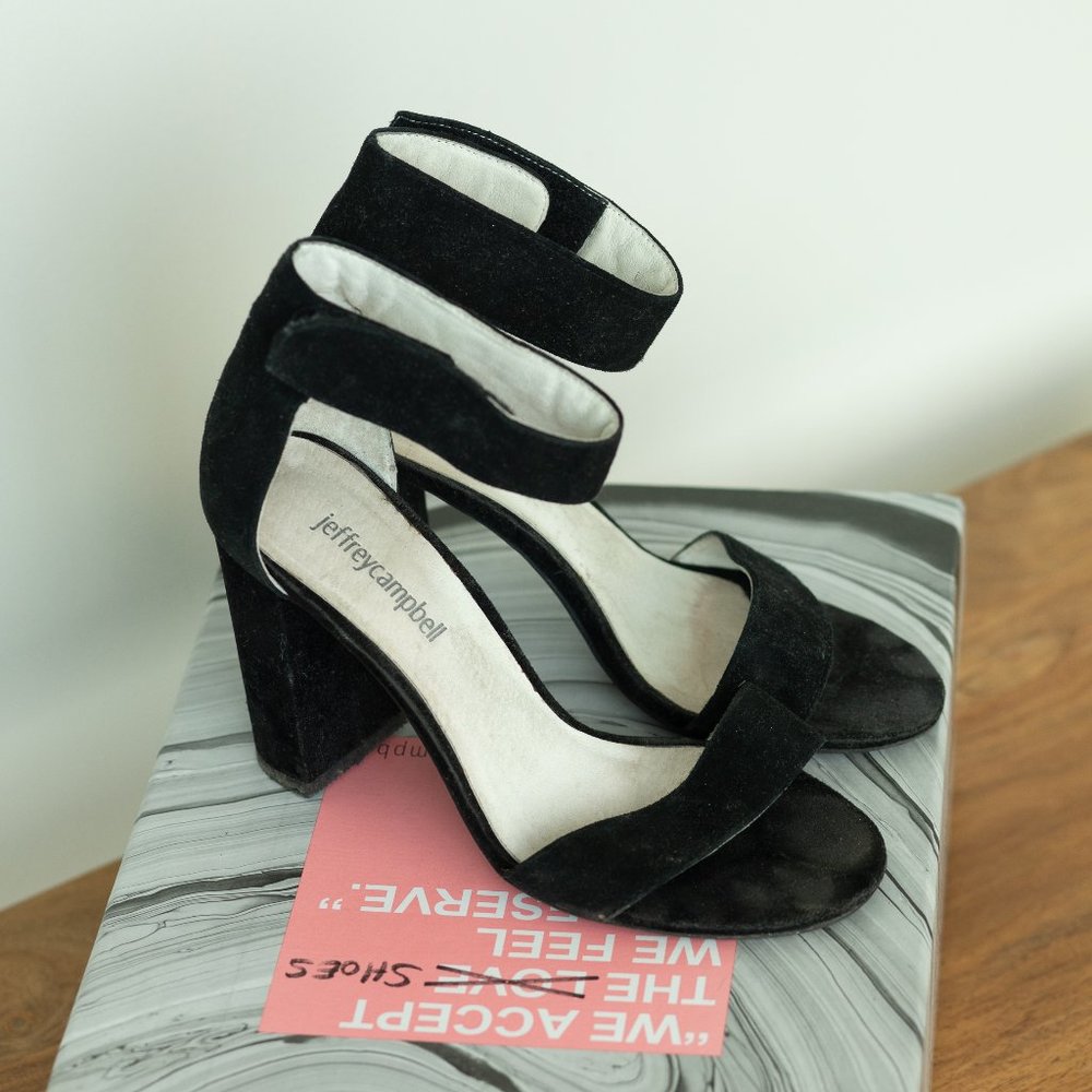 Jeffrey Campbell Black Strappy Heels - Velvet (US 6.5)